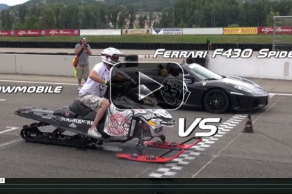 Snowmobile vs Ferrari 458 and F430 Spider in Drag Race Modball Rally 2015