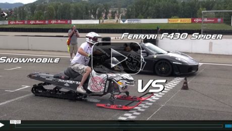 Snowmobile vs Ferrari 458 and F430 Spider in Drag Race Modball Rally 2015